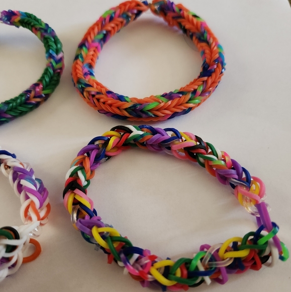 Handmade Orange and Tie Dye Rainbow Loom Bracelet Set - Picture 5 of 5